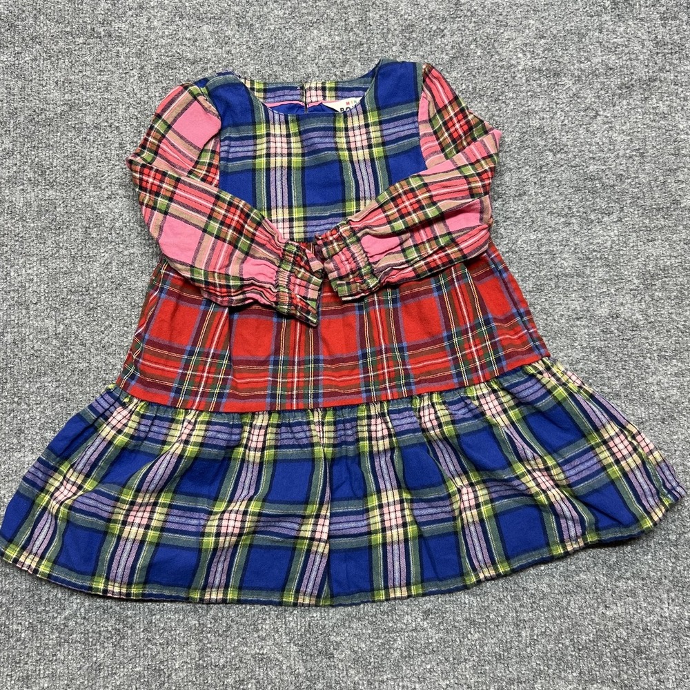 Mini Boden Dress Girls 2-3Y Multicolor Plaid Flannel Fit & Flare Knee Ruffle Hem
